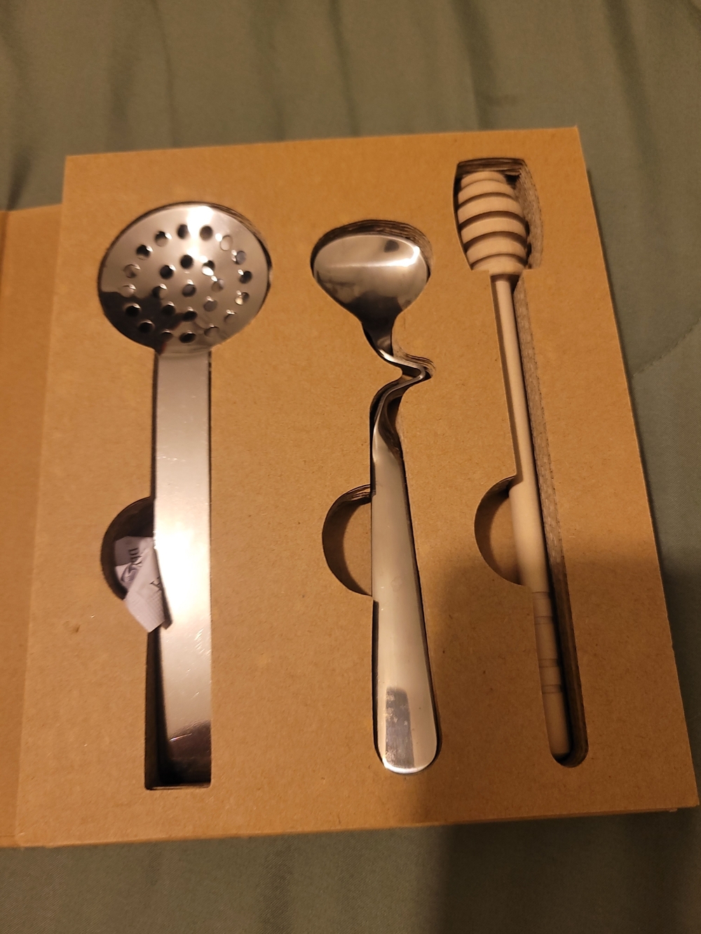Stainless Steel Bar Spoon, Hawthorne Strainer and Honey Dipper Set - Silver